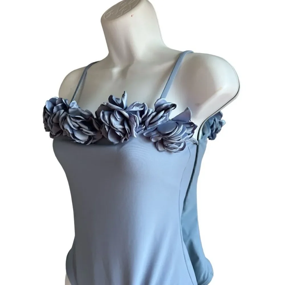 FLAXMAKER Floral Decor One Piece Swimsuit And Skirt Size S.